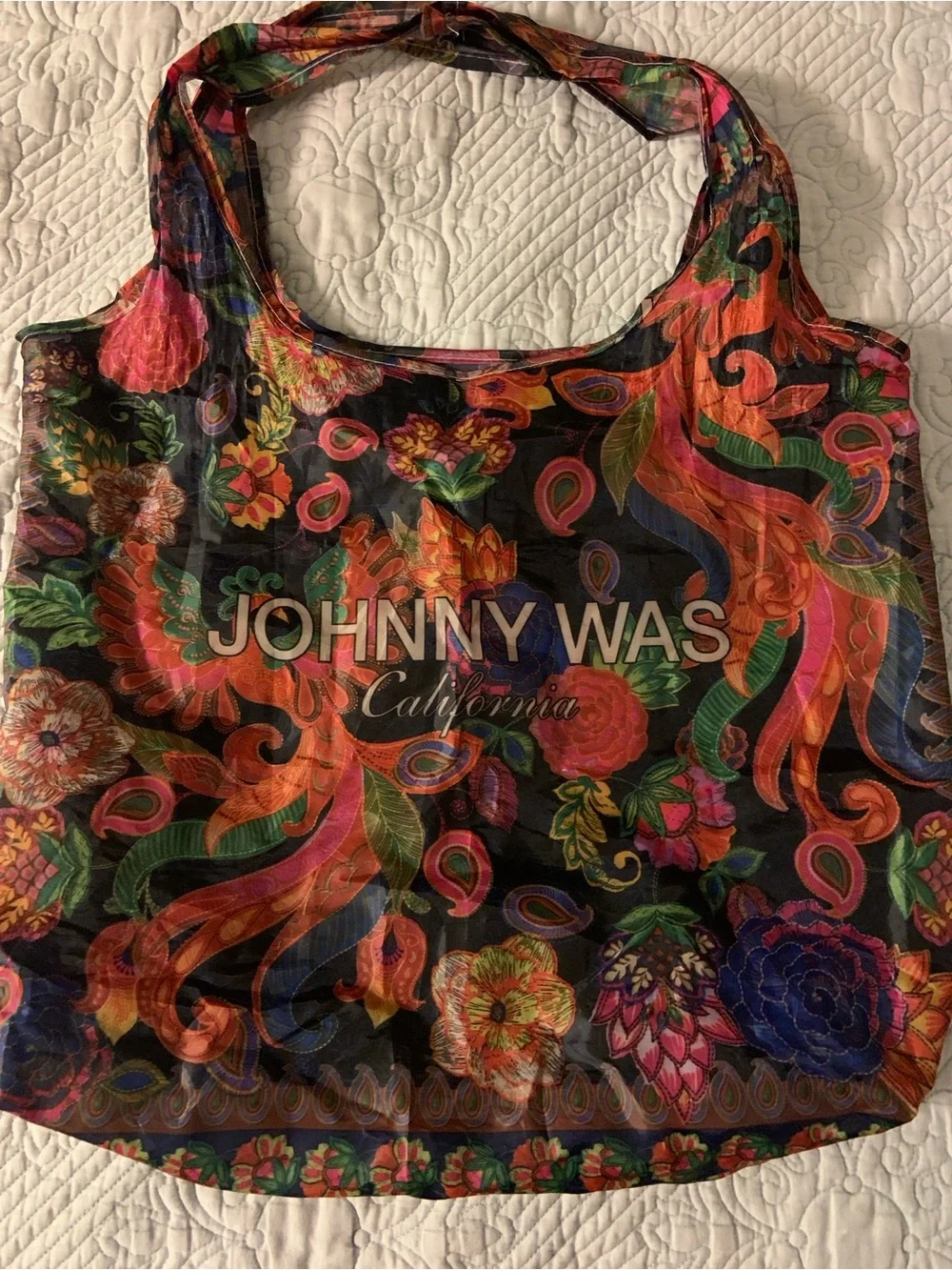 Johnny Was Black Floral Paisley Tote